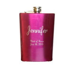 15 8 Oz Etched Pink Engraved Flask Stainless Steel..