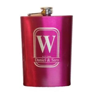 3 8 Oz Etched Pink Engraved Flask Stainless Steel..